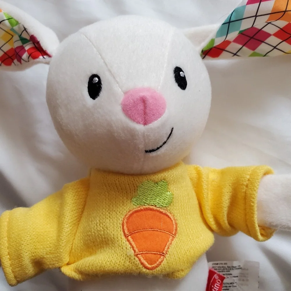 Plush Bunny Infantino Lovey Argyle Pattern Ears and Yellow Carrot Sweater Easter